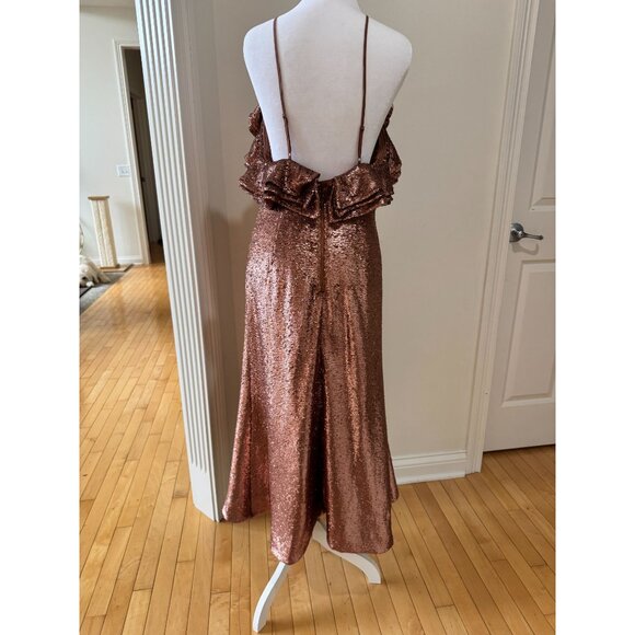 C/Meo Collective Womens Rose Gold Sequin Midi Dress With Ruffle Cold Shoulder De - Picture 6 of 11